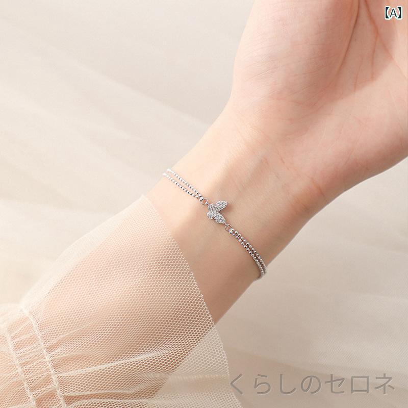 ブレスレット レディース シルバー 蝶モチーフ ジルコニア インレイ シンプル クー...