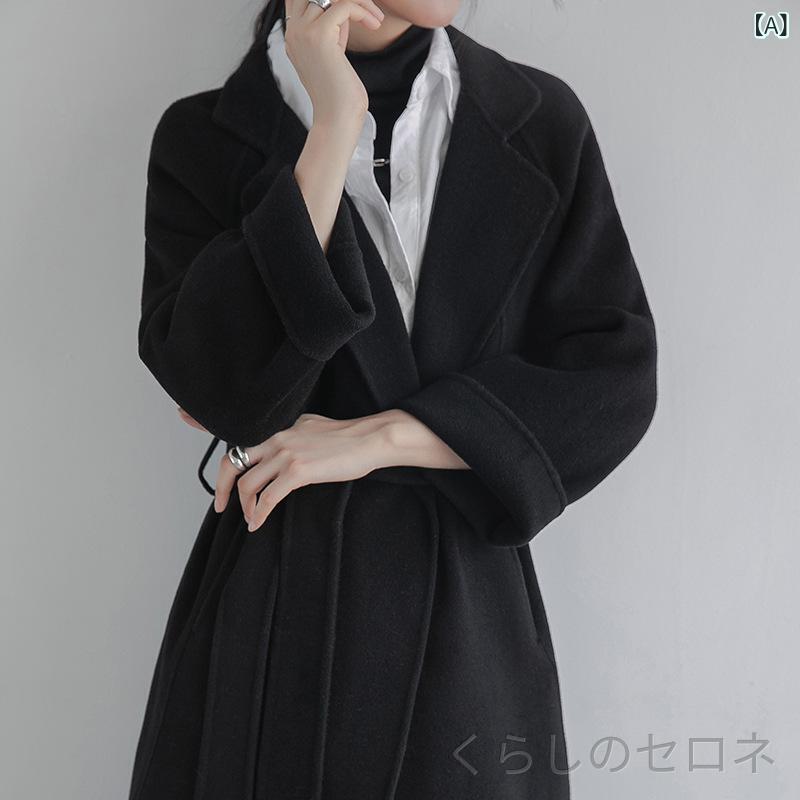 レディース ロングコート アウター ダブルフェイス ウール カシミヤ混 ロング丈 膝...