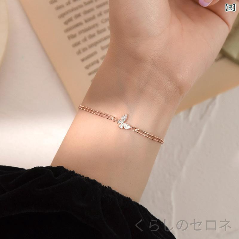 ブレスレット レディース シルバー 蝶モチーフ ジルコニア インレイ シンプル クー...