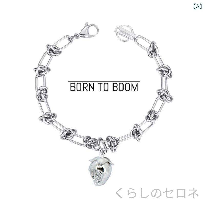 ブレスレット 男女兼用 イチゴ ペンダント チタン鋼 太いチェーン 清新 甘め レト...