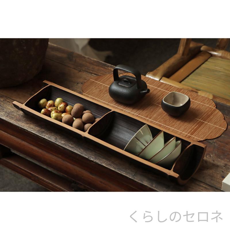 キッチン雑貨 竹製トレイ 炭化竹茶菓子皿 おやつディッシュ 小型キャンディボウル ...