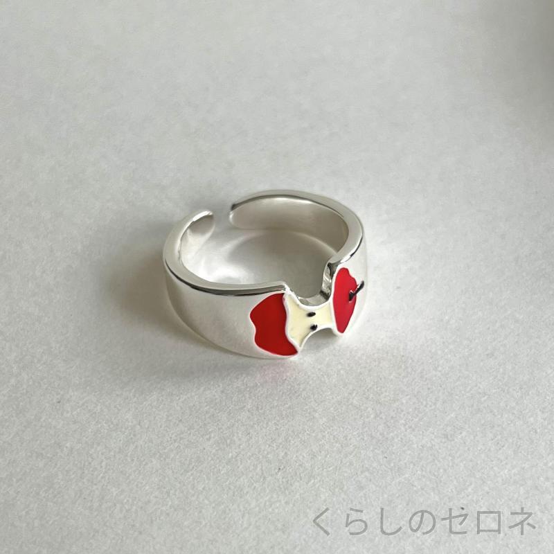 指輪 レディース 925 シルバー 赤 りんご 核 モチーフ 個性派 清新 かわいい 童趣 ...