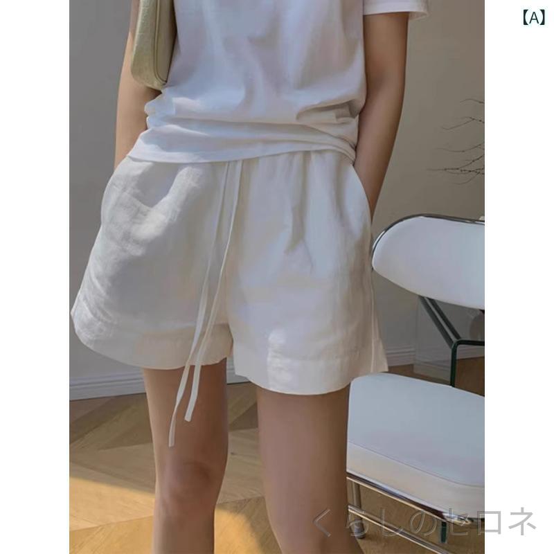 レディース ショートパンツ ハーフパンツ 五分丈 綿麻 リネン混 Aライン ワイドパ...