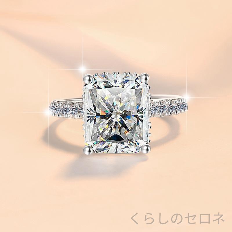 指輪 レディース 925純銀 モサン石 スクエアモチーフ 大胆デザイン インパクト ス...