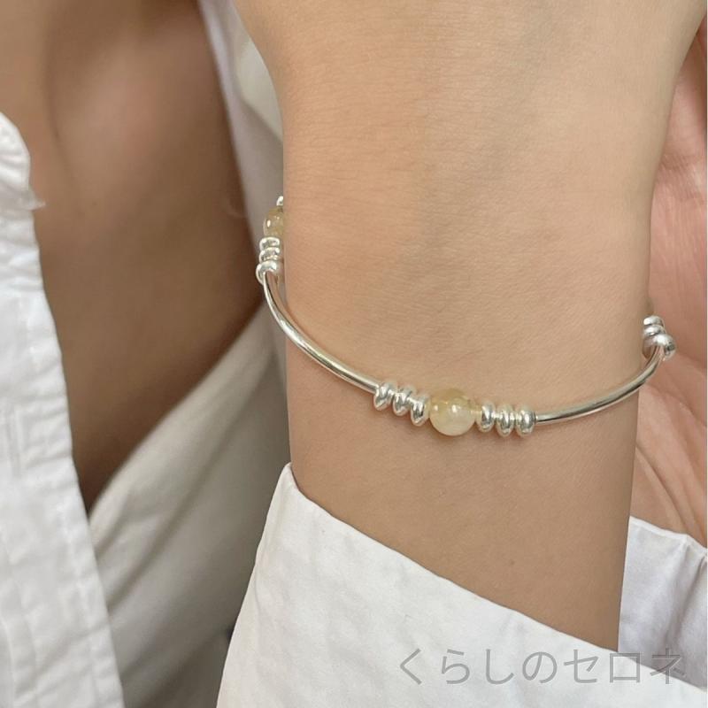 ブレスレット レディース 925純銀 黄水晶 ビーズ 曲管 デザイン シンプル ユニーク 百搭 高級感 アクセサリー 手首飾…