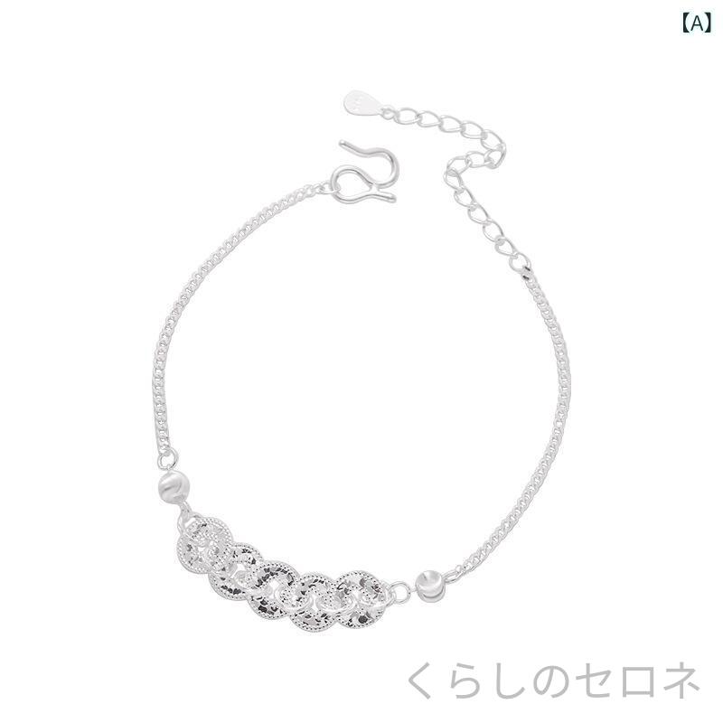 ブレスレット レディース 純銀 コイン キャッツアイ ビーズ 中国風 シンプル デザ...