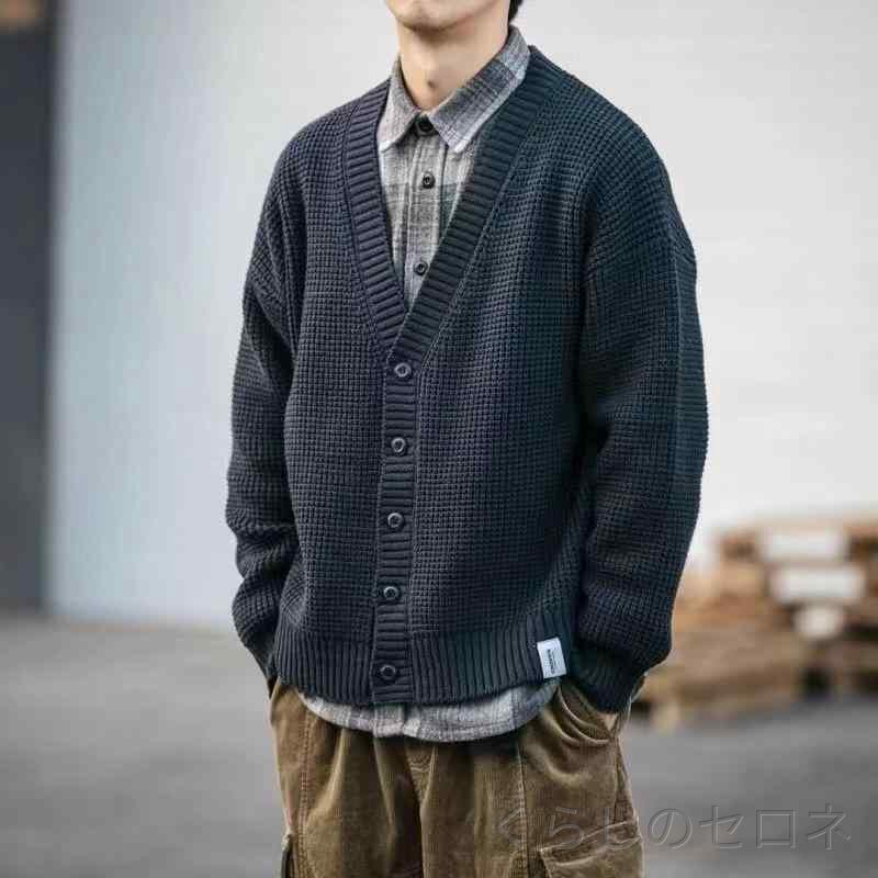 ・タイプ: カーディガン・シルエット: ルーズ・ネック: Vネック・袖丈: 長袖・厚み: 普通・スタイル: レトロ・対象: ビッグサイズ・素材: 化学繊維混紡・主素材成分: ポリエステル・用途: カジュアル・色: 黒,茶色,青・サイズ: XL,2XL,3XL,4XL,5XL,6XL,7XL,8XL・加工: ノンアイロン・年齢層: 成人・性別: メンズ