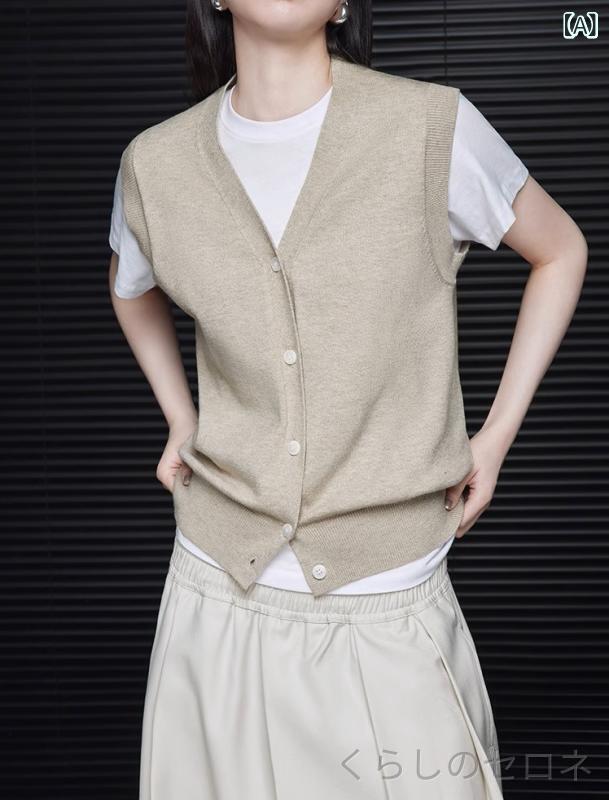 レディース ベスト ジレ Vネック ノースリーブ 前開き フレンチスタイル 上品 デザ...