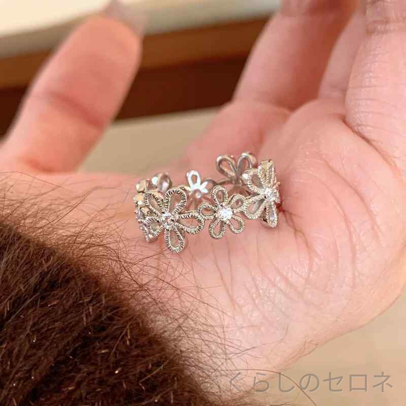 指輪 レディース 925純銀 レース 花冠 デザイン 透かし彫り 花びら 花柄 ユニーク ...