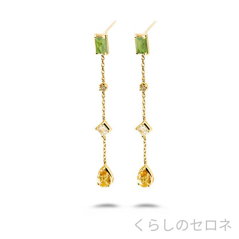 ・素材: シルバー・純度: 925シルバー・形状: 水滴型・加工: メッキ・色: オリーブグリーン,ミディアムイエロー,クリアホワイトクォーツ,ホワイトトパーズ・スタイル: 清新甜美・商品カテゴリ: イヤリング・対象: 女性・流行要素: 自然,水滴