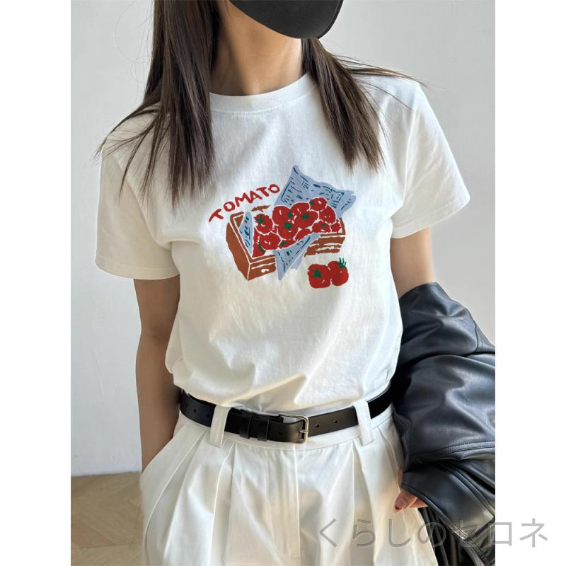 Tシャツ レディース 春夏 短袖 プリント柄 純綿 快適 正肩 ベーシック インナー 基礎款 上衣 基礎款 打底