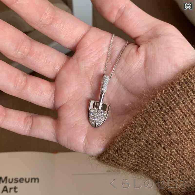 ネックレス レディース 925シルバー ジルコニア シャベル ペンダント 鎖骨チェーン...