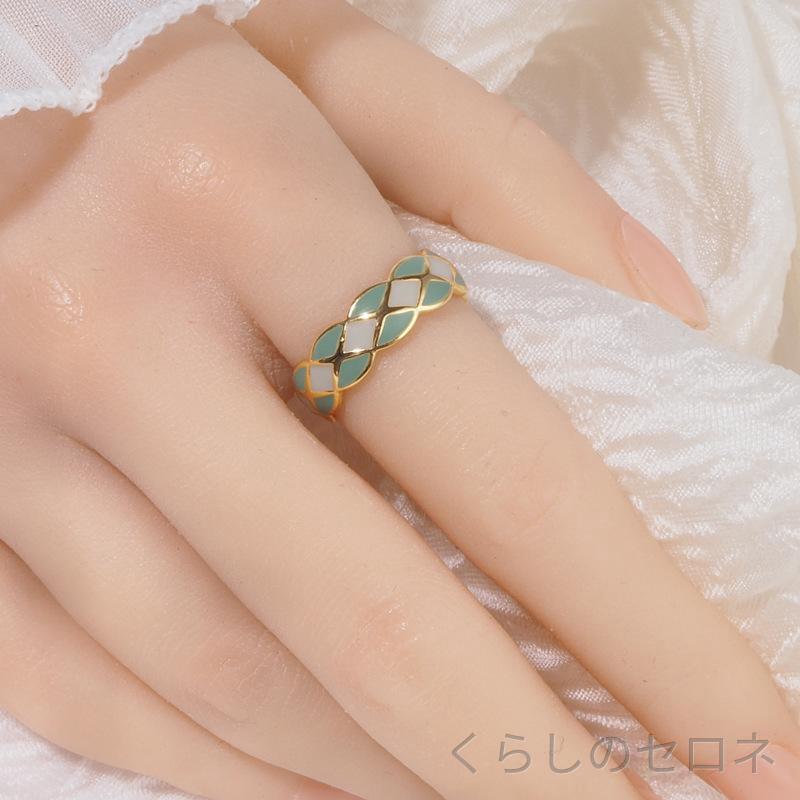 ・種類: リング・素材: 925シルバー・形状: 菱形・加工: 樹脂加工・スタイル: 女性用・色: ゴールド・サイズ: 調整可能・流行要素: 菱格紋・スタイル分類: スイート