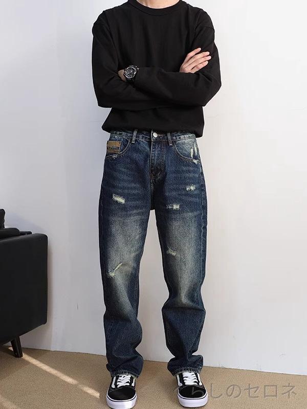 ・スタイル: ヴィンテージ・款式: ベーシック・パンツタイプ: ルーズ・特殊加工: ウォッシュ・パンツ丈: ロング・ウエスト位置: ミッド・フロント: ジップ・厚み: スタンダード・素材: デニム・主素材成分: コットン65%・ディテール: バッジ・ストレッチ: 微弾性・レッグ: ストレート・加工: ノーアイロン・カラー: ブルー・サイズ: M,L,XL,XXL,XXXL・対象性別: メンズ・対象年齢: アダルト・使用シーン: デイリー