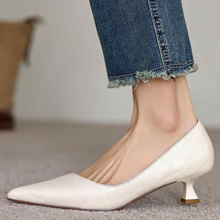 レディース パンプス 羊革 本革 ポインテッドトゥ ハイヒール ピンヒール 浅め 通...