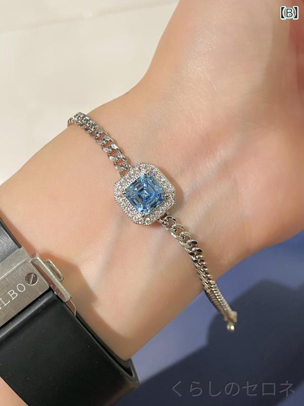 ブレスレット レディース S925 シルバー 18K ゴールドメッキ キューブ ジルコニア ...
