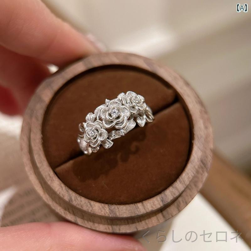 指輪 レディース 925純銀 ローズモチーフ ブラシ加工 レトロ 中世スタイル 花柄 ロ...