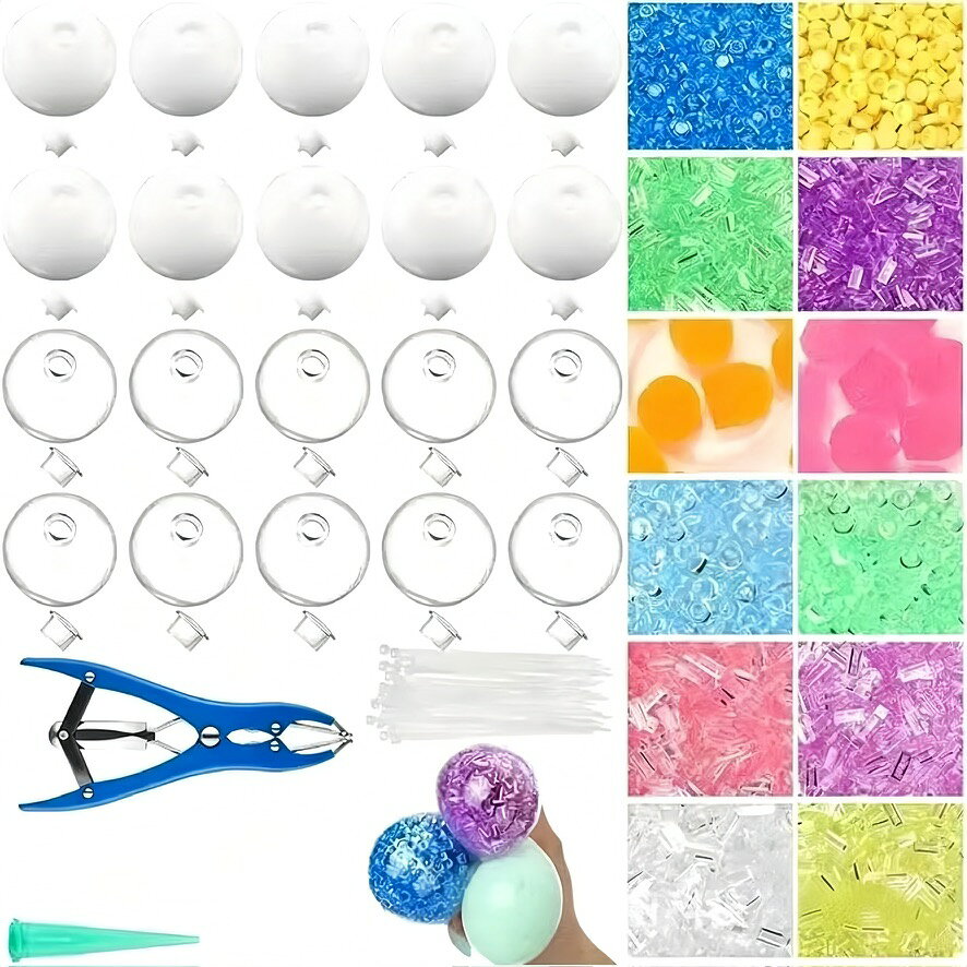 【楽天1位豪華20個セット】手作り スクイーズ DIY キット 透明10個 白10個 拡張器 結束バンド 注水ノズル パーツ付き ウォーターボール スクイーズボール ぷにぷに ストレス解消 おもちゃ 知育 工作 ハンドメイド 子供 女の子 プレゼント celone-10225383 くらしのセロネ パッケージ画像