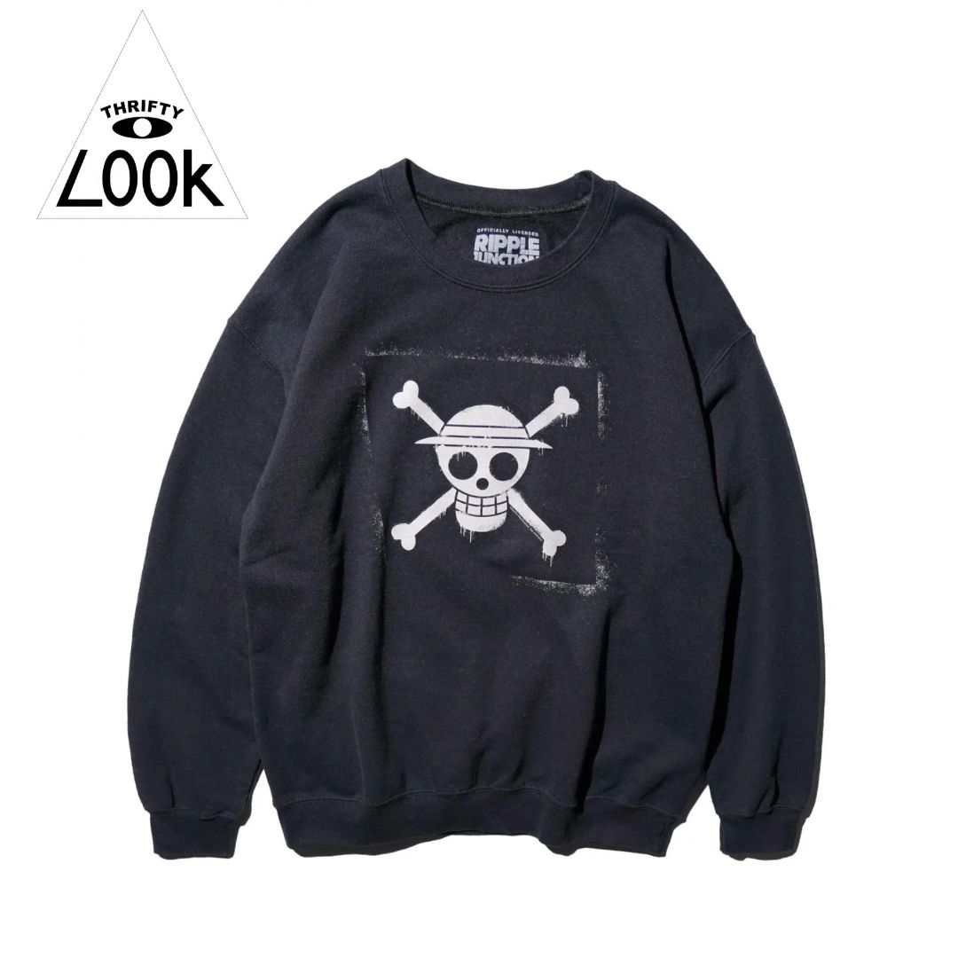 【THRIFTY LOOK / スリフティールック】THRIFTY "ONE-PIECE" CREW SWEAT マンガ アニメ ワンピース メンズ レディース オフィシャルライセンシー スウェット ブラック