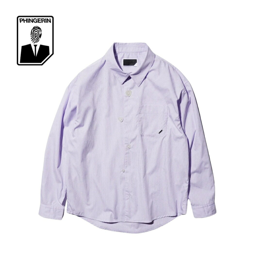 PHINGERIN / フィンガリン】 FLOATING HEART BROADCLOTH SHIRT LAVENDER STRIPE オリジナル蓄光ハートボタ...