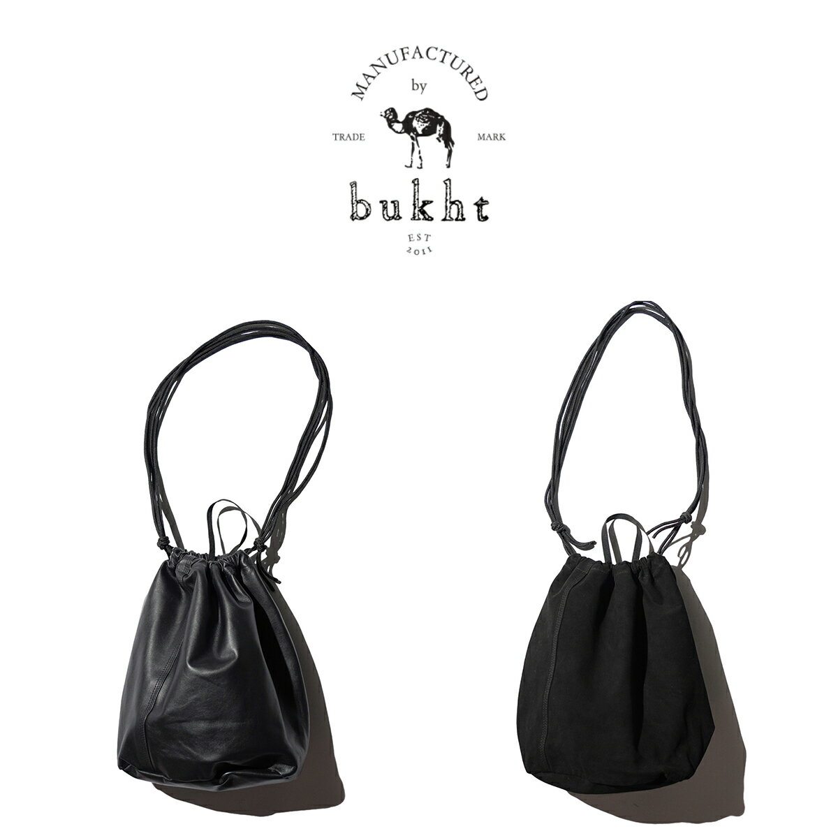 Rakuten - 【bukht / ブフト】 LEATHER EFFECT BAG LARGE 羊革 シープスキン ドローストリング バッグ ショルダー メンズ レディース ブラック 通勤 通学 レザー