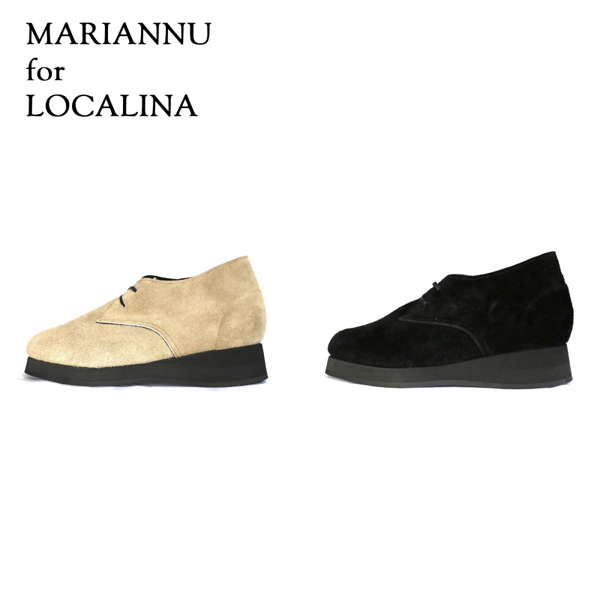 MARIANNU for LOCALINA / MARIANNU DESERT BOOTS WM107 MADE IN JAPAN マリアンヌ ロカリナ デザートブーツ チャッカブーツ スウェード ラバーソール 厚底 メンズ レディース ブラック ベージュ