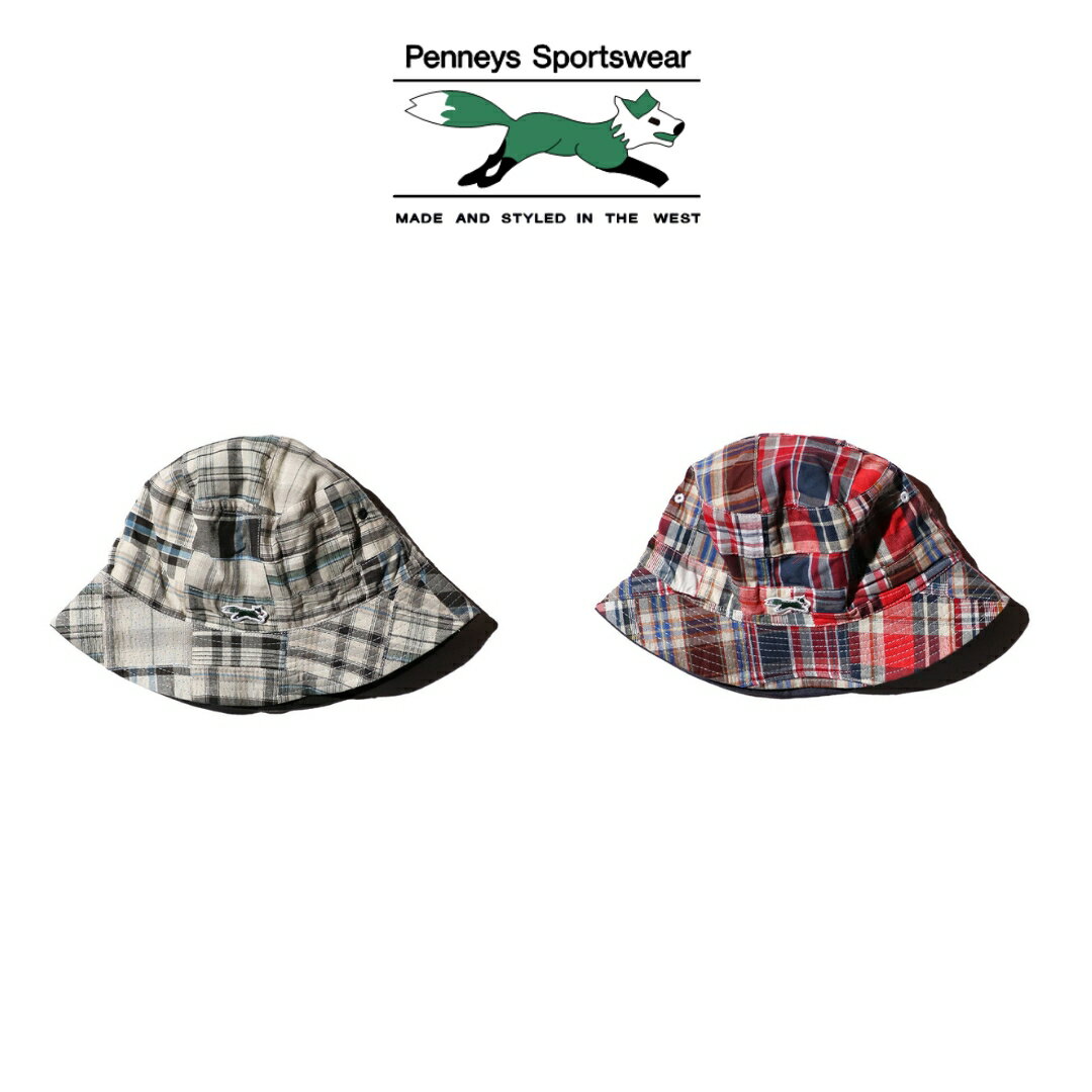 THE FOX 2WAY PATCHWORK BUCKET HAT ペニーズ フォックス マドラスチェック柄 パッチワーク ワンポイントロゴ 2WAY バケットハット ユニセックス