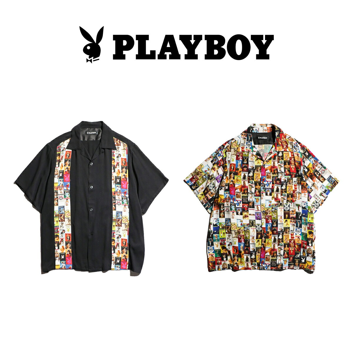 【PLAYBOY / プレイボーイ】 100 COVER SS SHIRTS マガジン 表紙 プリント 半袖シャツ レーヨン