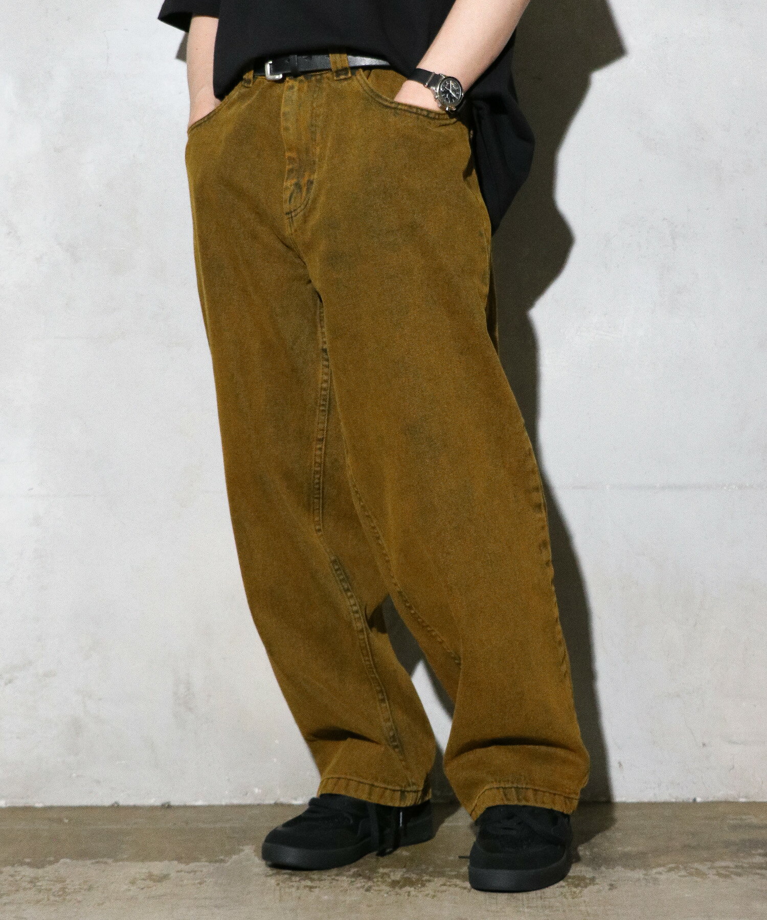 【Polar Skate Co. / ポーラースケートカンパニー】BIG BOY PANTS -BLACK LINE- ワイドシルエット バギーシルエット ワイドデニム バギーデニム ビッグボーイ デニム ロゴ 刺繍 限定色イエロー