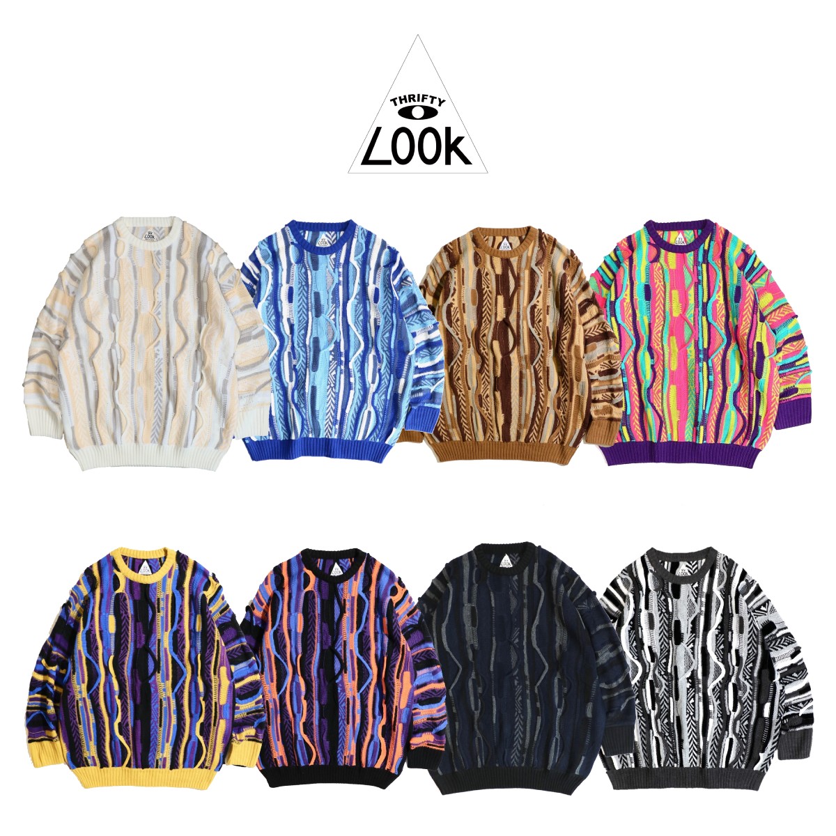 楽天S.U.N.STORE【THRIFTY LOOK / スリフティールック】 3D KNITTING 'B' SWEATER 3Dニット アクリル クルーネック セーター