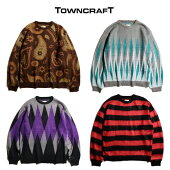 【TOWNCRAFT/タウンクラフト】VINTAGEPATTERNCREWSWEATERシャギーニットクルーネックセーターアーガイルペイズリーボーダー