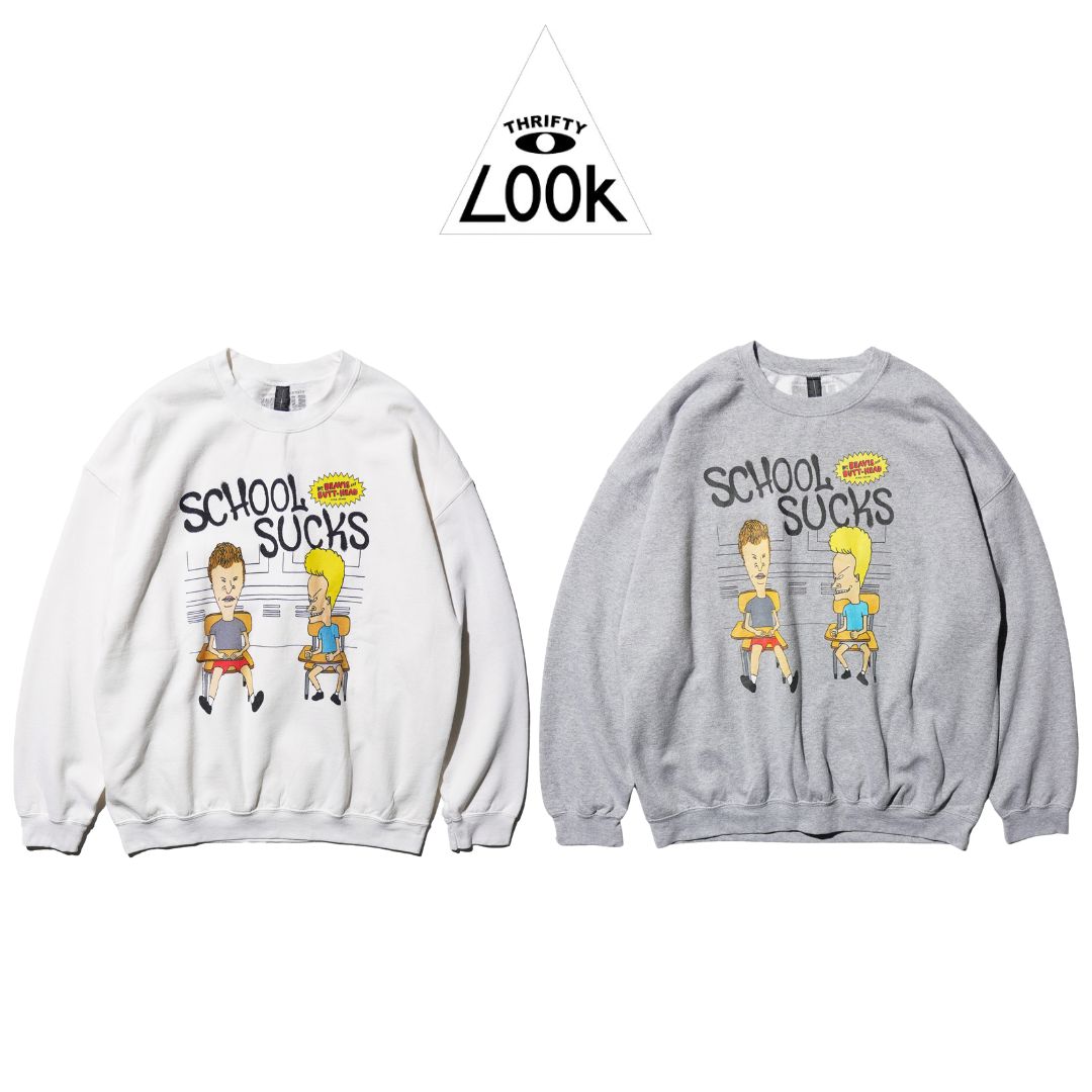 【THRIFTY LOOK / スリフティールック】 THRIFTY "MTV BABH" CREW SWEAT Beavis and Butt-Head ビーバスとバットヘッド グラフィック MTV メンズ レディース オフィシャルライセンシー スウェット ホワイト グレー