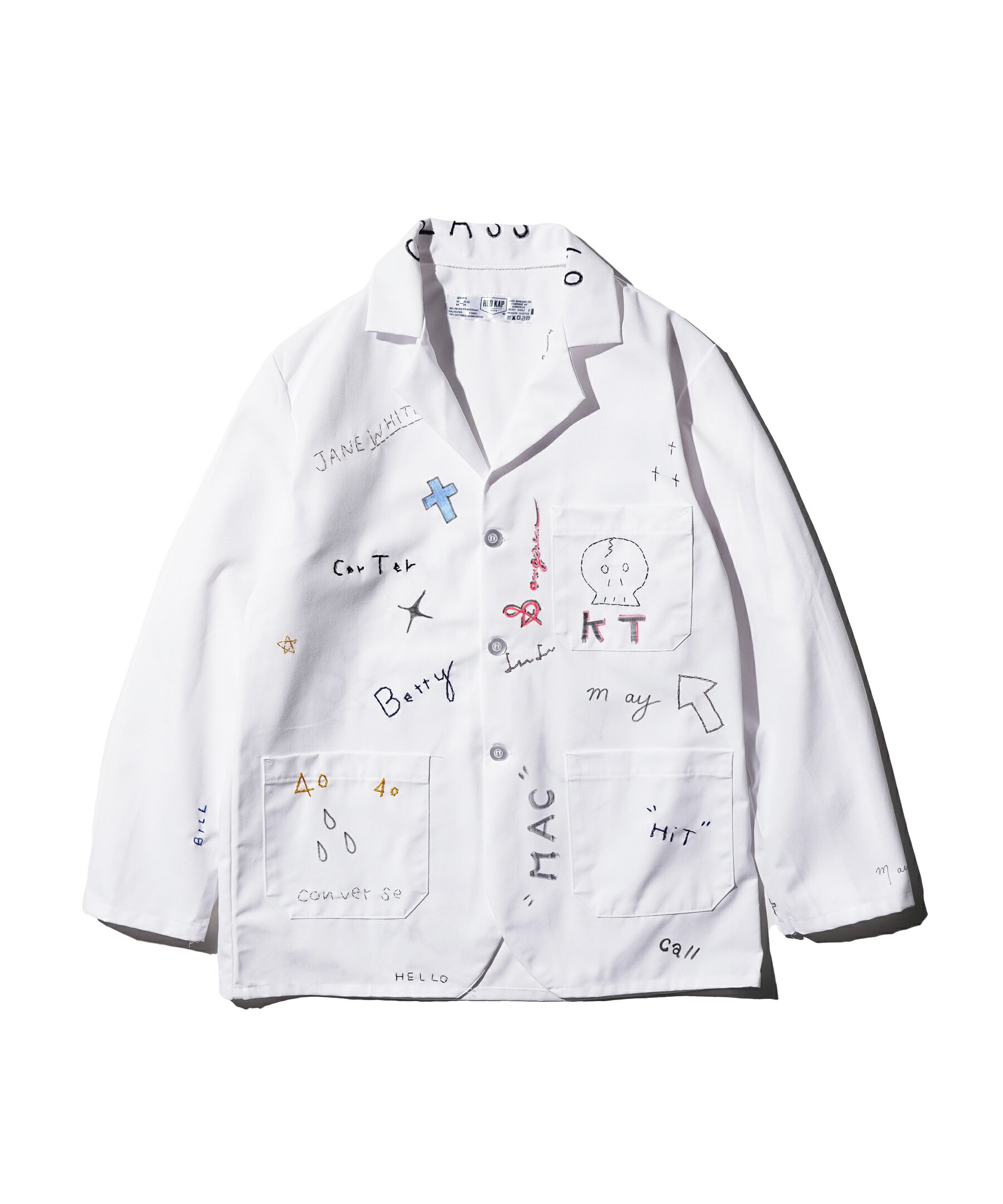 【THRIFTY LOOK / スリフティールック】MEMORIAL WHITE COUNTER COAT EMBROIDERY REDKAP カウンターコート メモリアル ジャケット ホワイト ヴィンテージ 手書き プリント 手刺繍