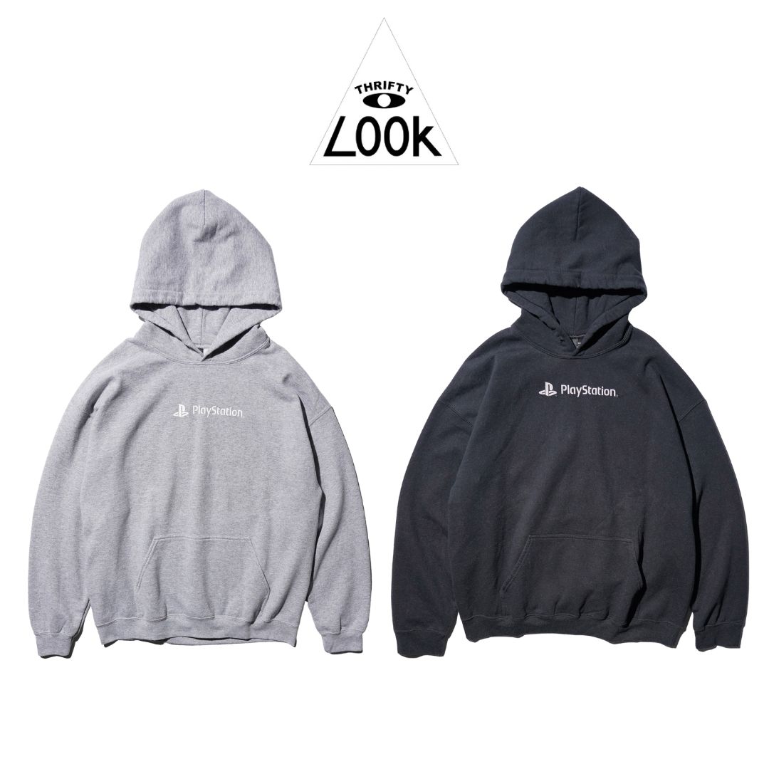 【THRIFTY LOOK / スリフティールック】THRIFTY "PlayStation" HOODIE グラフィック プレイステーション メンズ レディース オフィシャルライセンシー パーカー グレー ブラック