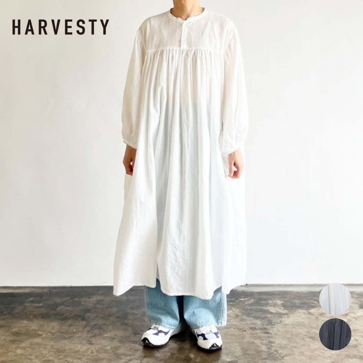 HARVESTY / ハーべスティ DOBBY LACE BOHEMIAN ROBE (A42504) ドビー レース ボヘミアンローブ ワンピース コットン ホワイト ブラック