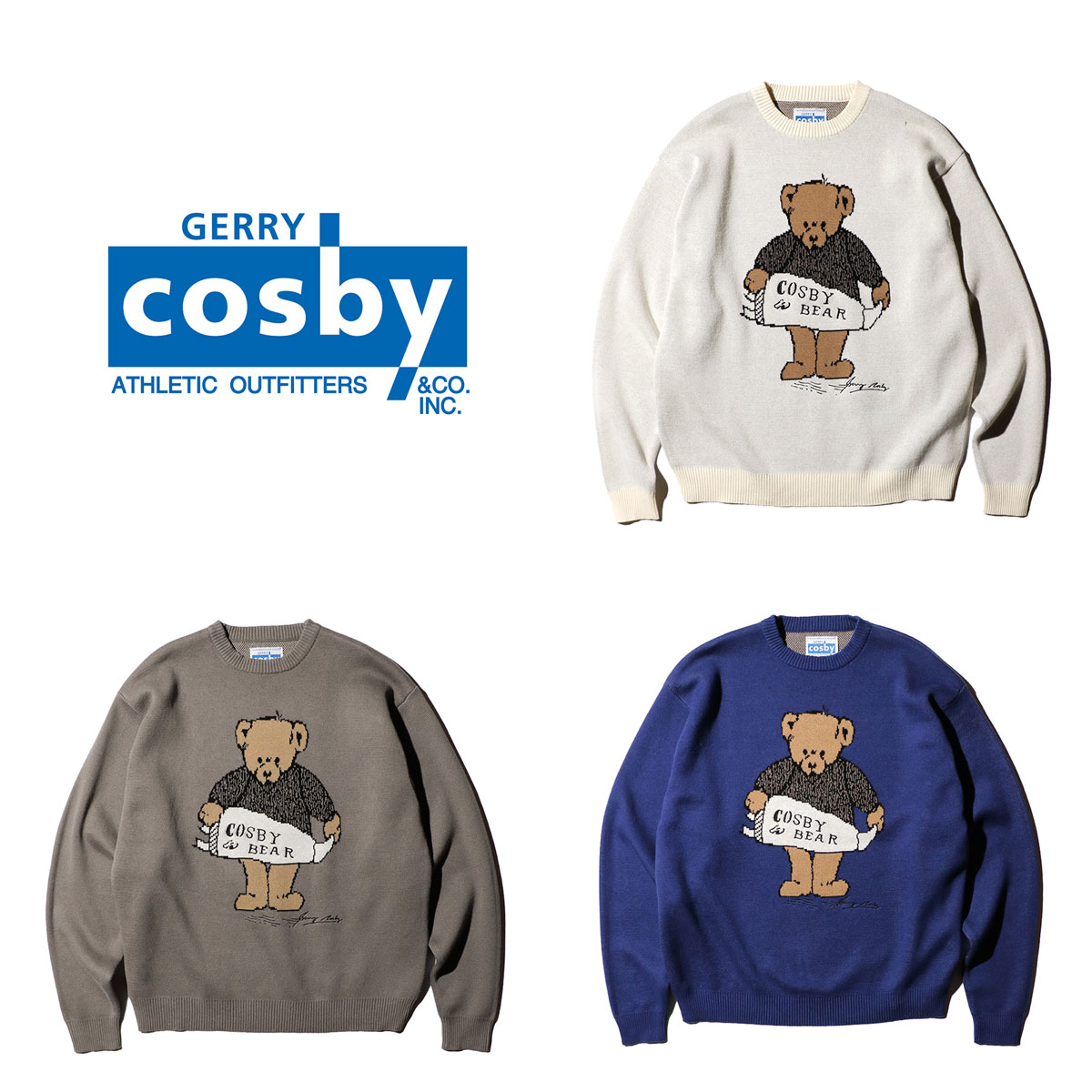 【GERRY COSBY / ジェリーコスビー】COSBY BEAR CREW SWEATER イージーケア 洗濯可 コスビーベア ジャガード コットン クルーネックセーター ユニセックスのサムネイル