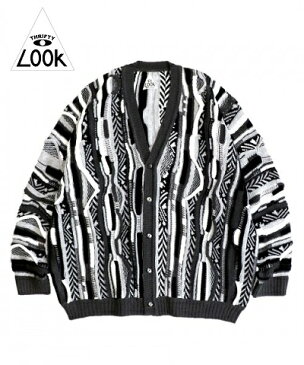 【新色追加】THRIFTY LOOK スリフティールック 3D KNITTING 'B' CARDIGAN Men's Ladies COOGI オーストラリア 立体編み 奇抜 派手 総柄 90年代 HIP HOP ネイビー ホワイト パープル ブラック One Size ワンサイズ フリーサイズ