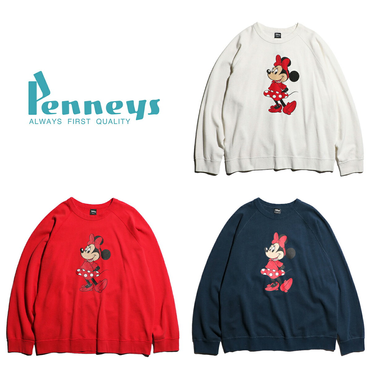 【PENNEY 039 S / ペニーズ】 MINNIE VINTAGE CREW NECK SWEAT ディズニー 公式 ミニー スウェット