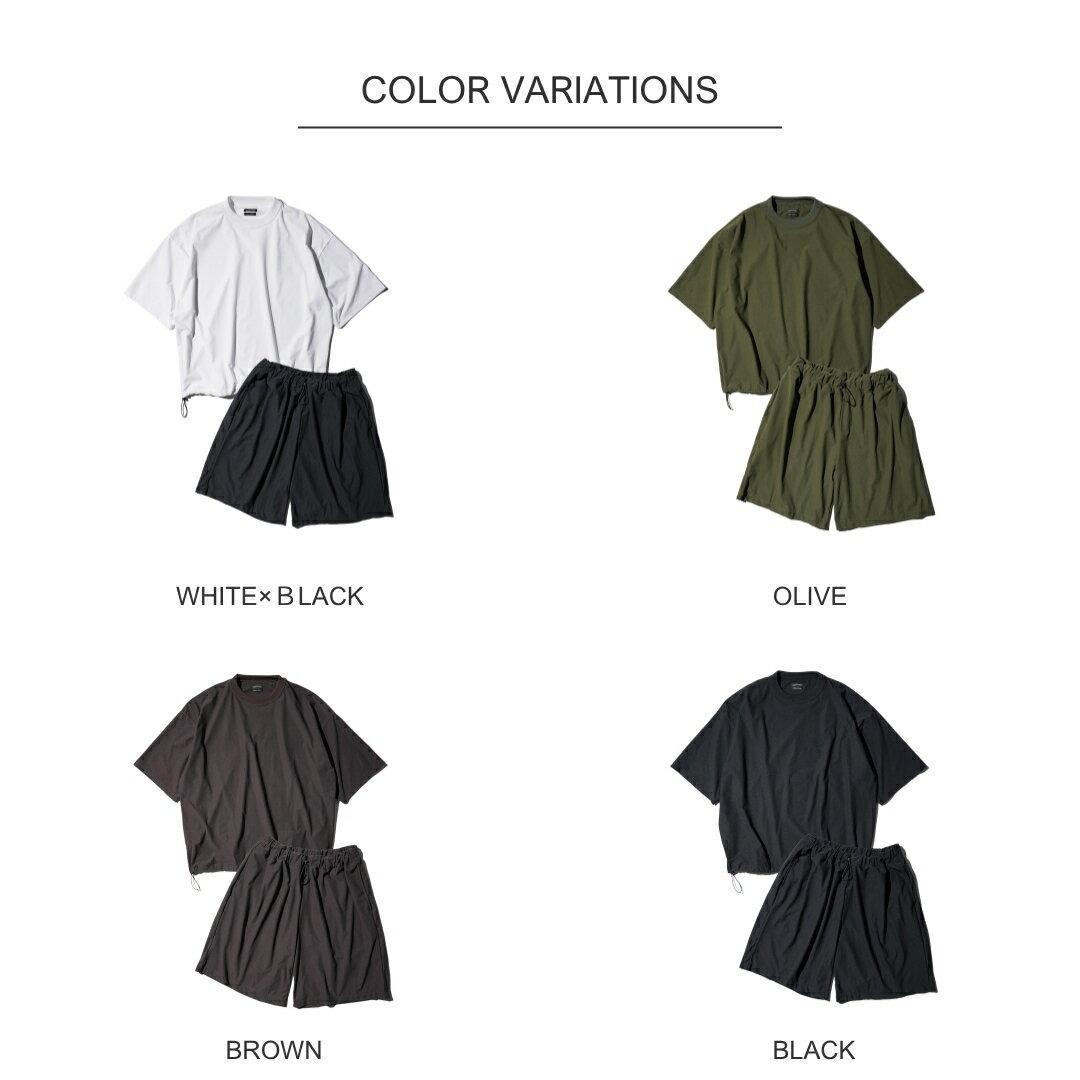 【SUNNY SPORTS / サニースポーツ】DRAWSTRING BIGGEST CREW TEE & EASY SHORTS Primeflex® 速乾 ドライ 半袖Tシャツ イージーショーツ セットアップ ユニセックス 吸汗速乾 ストレッチ UVカット コットンライク プライムフレックス 日本製