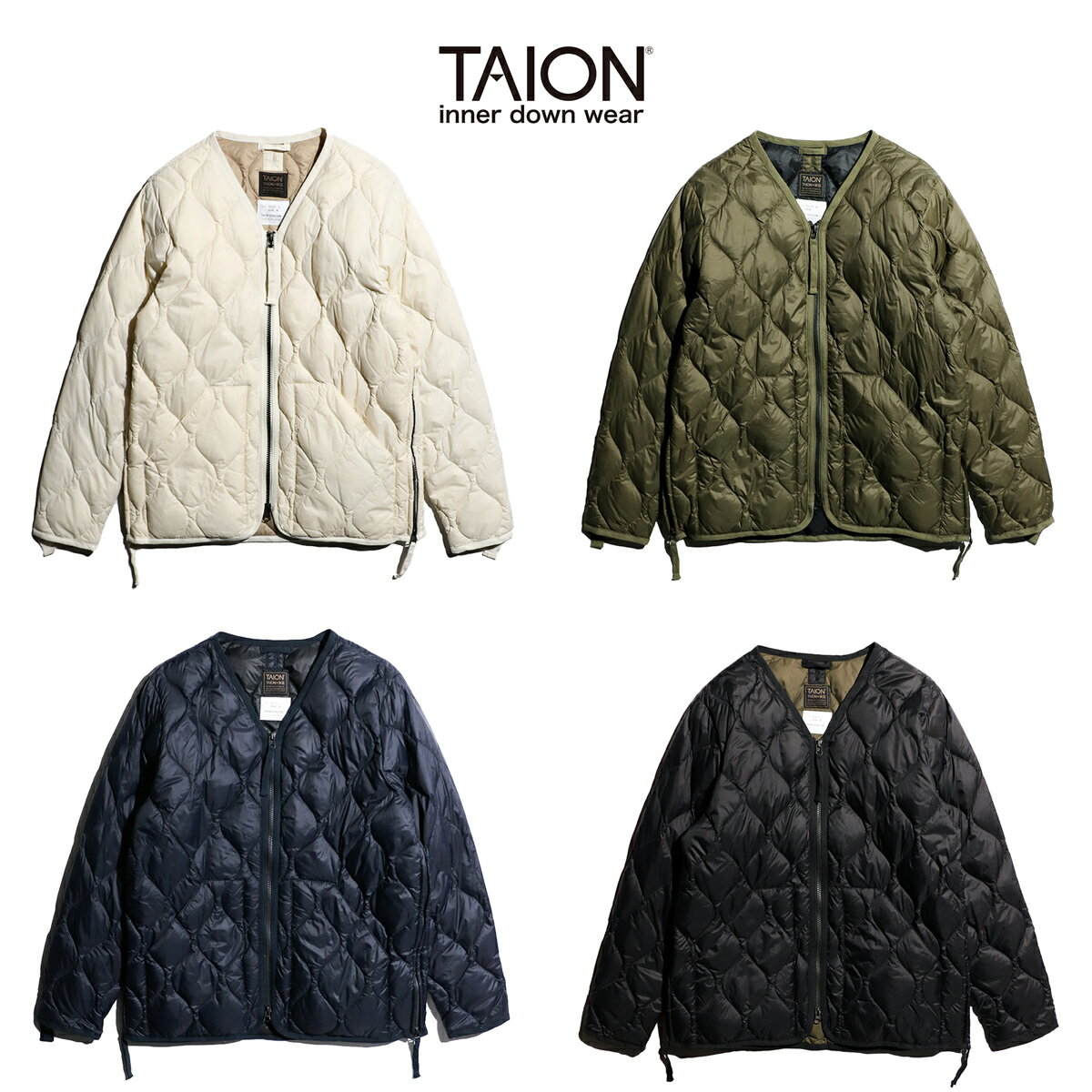 タイオン ダウンジャケット メンズ 【WEB限定】【TAION / タイオン】MILITARY W-ZIP VNECK DOWN JACKET SOFT SHELL(TAION-101ALSZML-1) ミリタリー　Vネック　Wジップ　ダウンジャケット