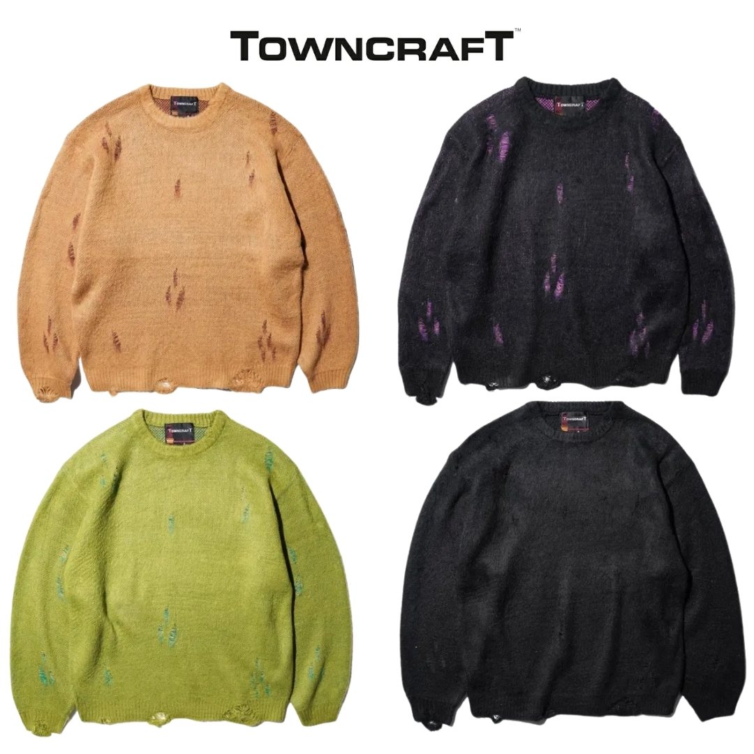 【SALE 定価\14,300→10%OFF】【TOWNCRAFT / タウンクラフト】DAMAGED SOLID SHAGGY CREW SWEATER モヘア クルーネック セーター メンズ レディース ユニセックス レイヤードスタイル 秋 冬 洗濯機洗濯可能
