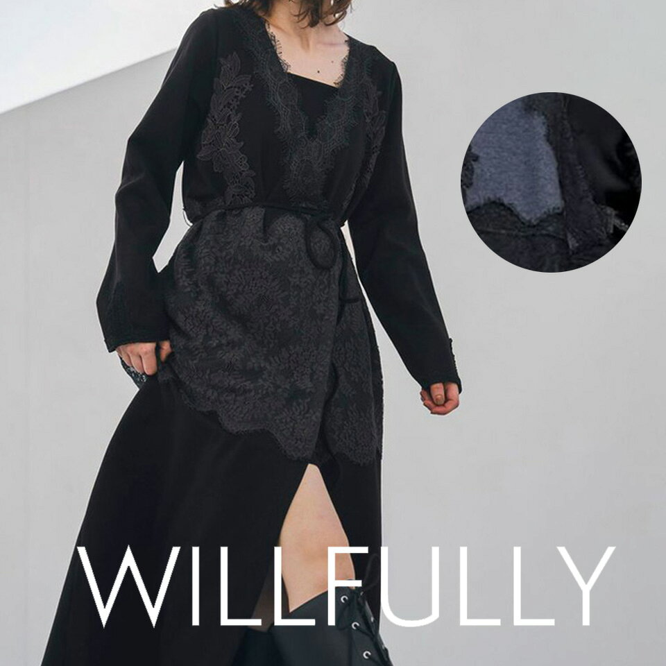 WILLFULLY ウィルフリーcachecoeur multi lace sweat OP / マルチレース スウェットワンピース (インディゴ/ブラック)