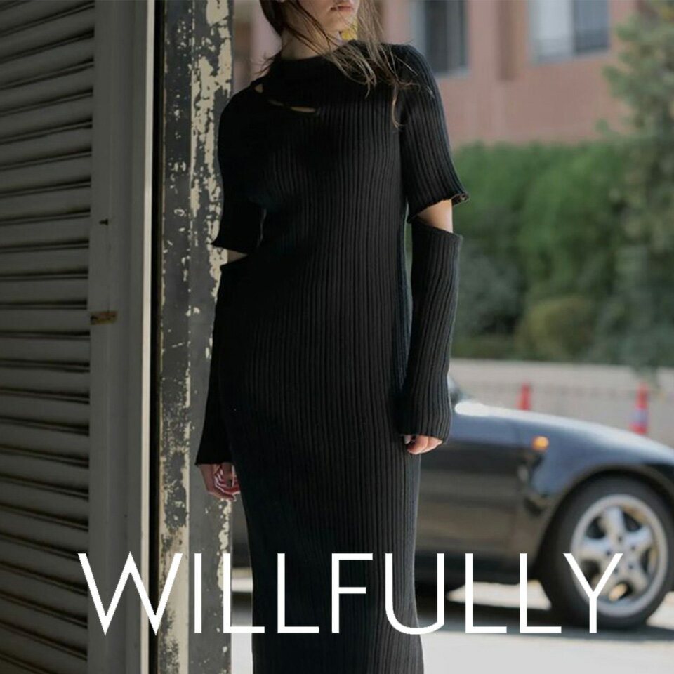 WILLFULLY ウィルフリーrandom rib removable sleeve knit OP / ランダムリブ ワンピースドレス (ブラック)