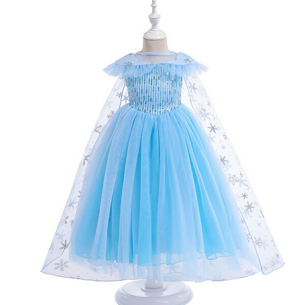 お姫様 プリンセスドレス (ブルー) 半袖 アナと雪のお姫様 子供ドレス トレーン 衣装 仮装 USJ C-1342561| セルビッシュアップ【宅配】