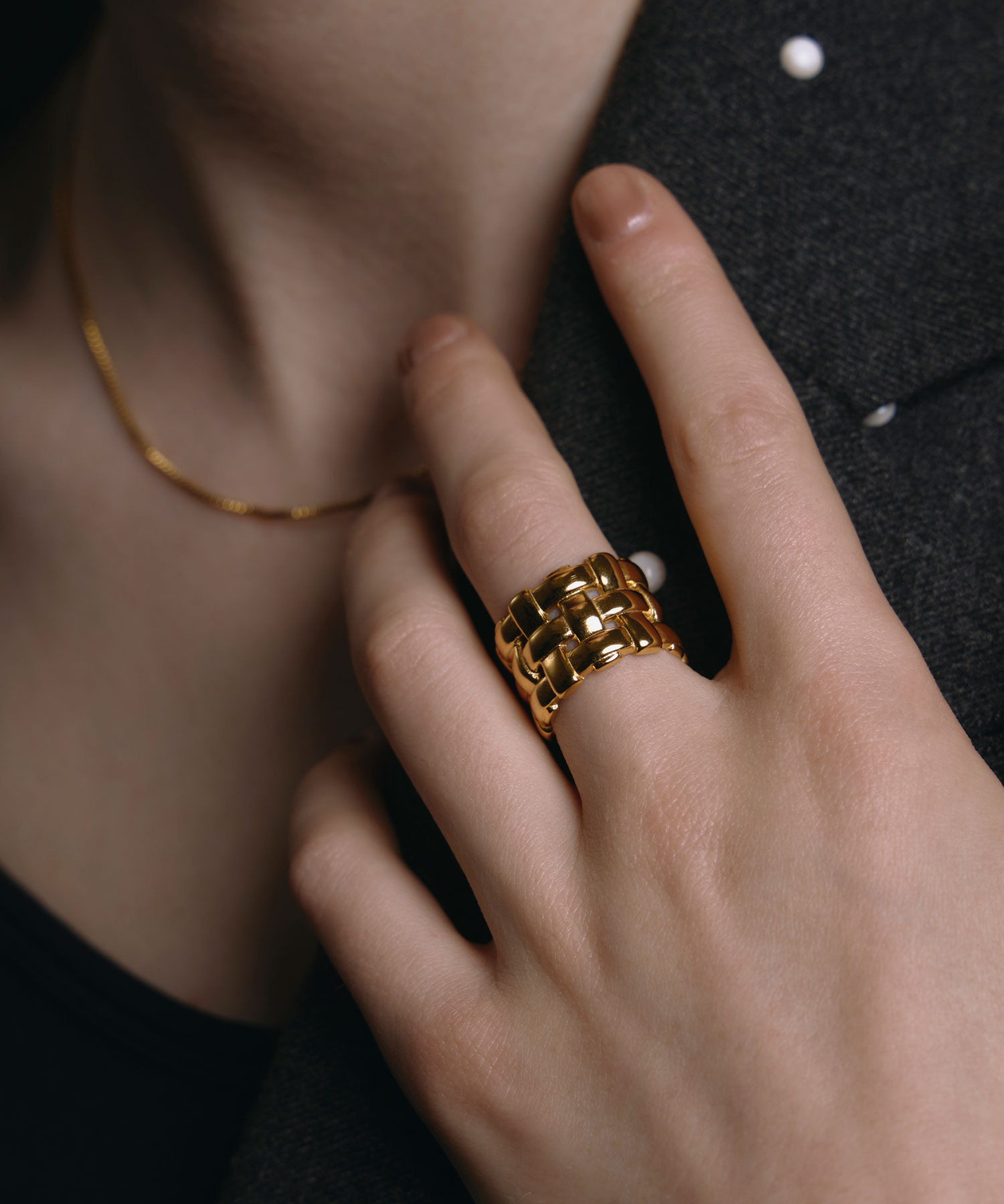 【ゴールド】ワイドメッシュリング | CENE セネ せね 金属アレルギー アレルギー対応 つけっぱなし サージカルステンレス シンプル ゴールド レディース リング プレゼント