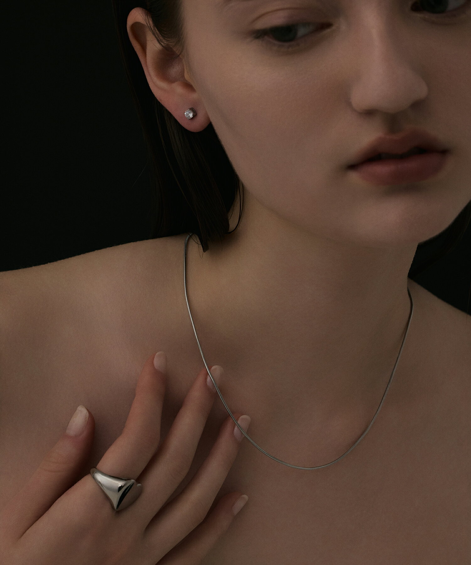 【シルバー】1mmスネークチェーンネックレス/39cm | CENE セネ せね 金属アレルギー アレルギー対応 つけっぱなし サージカルステンレス シンプル シルバー レディース ネックレス プレゼント