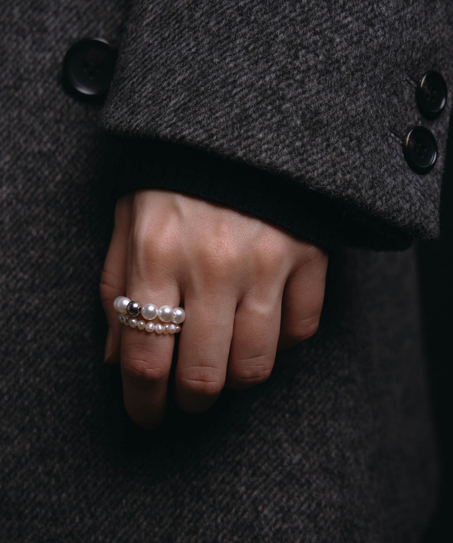 CENE セネ せね 金属アレルギー アレルギー対応 つけっぱなし サージカルステンレス シンプル シルバー レディース リング プレゼント パール ギフト【シルバー】スタッキングパールリング