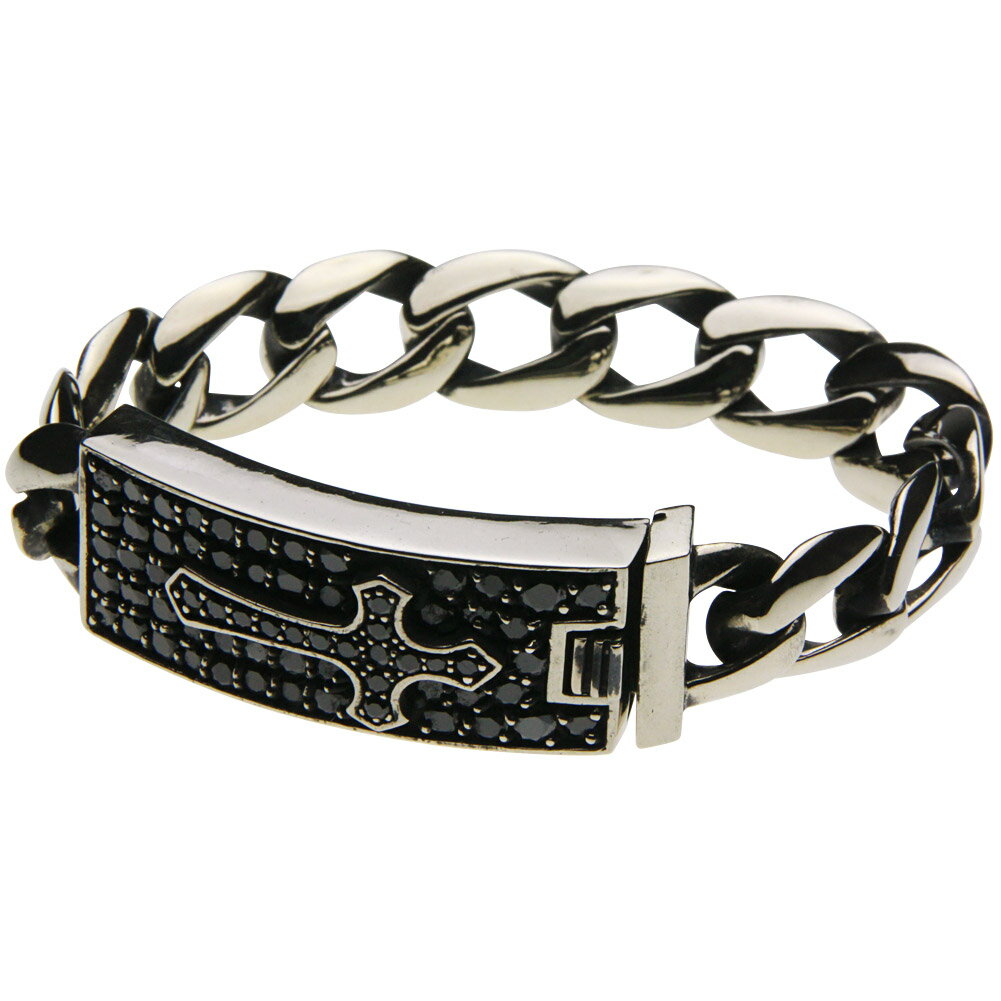 【cenote】ホワイトメタル ブレスレット メンズ【z-b5001】クロス 十字架 パヴェ 喜平 キヘイ ジルコニア 腕輪 バングル 送料無料