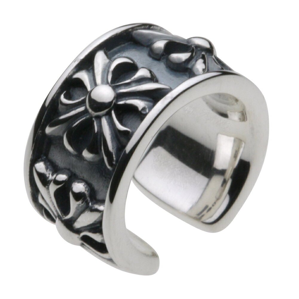 【Cenote】 cenote-e0106 Cross Ear Cuff, Sterling Silver 925, Silver Accessory, Pure Silver 925, Cross Motif, Three-Dimensional Sculpted Design, Heavyweight, Classic, Gothic, Arabesque, Floral Pattern, Wide Band, Hard Style, Classical Accent