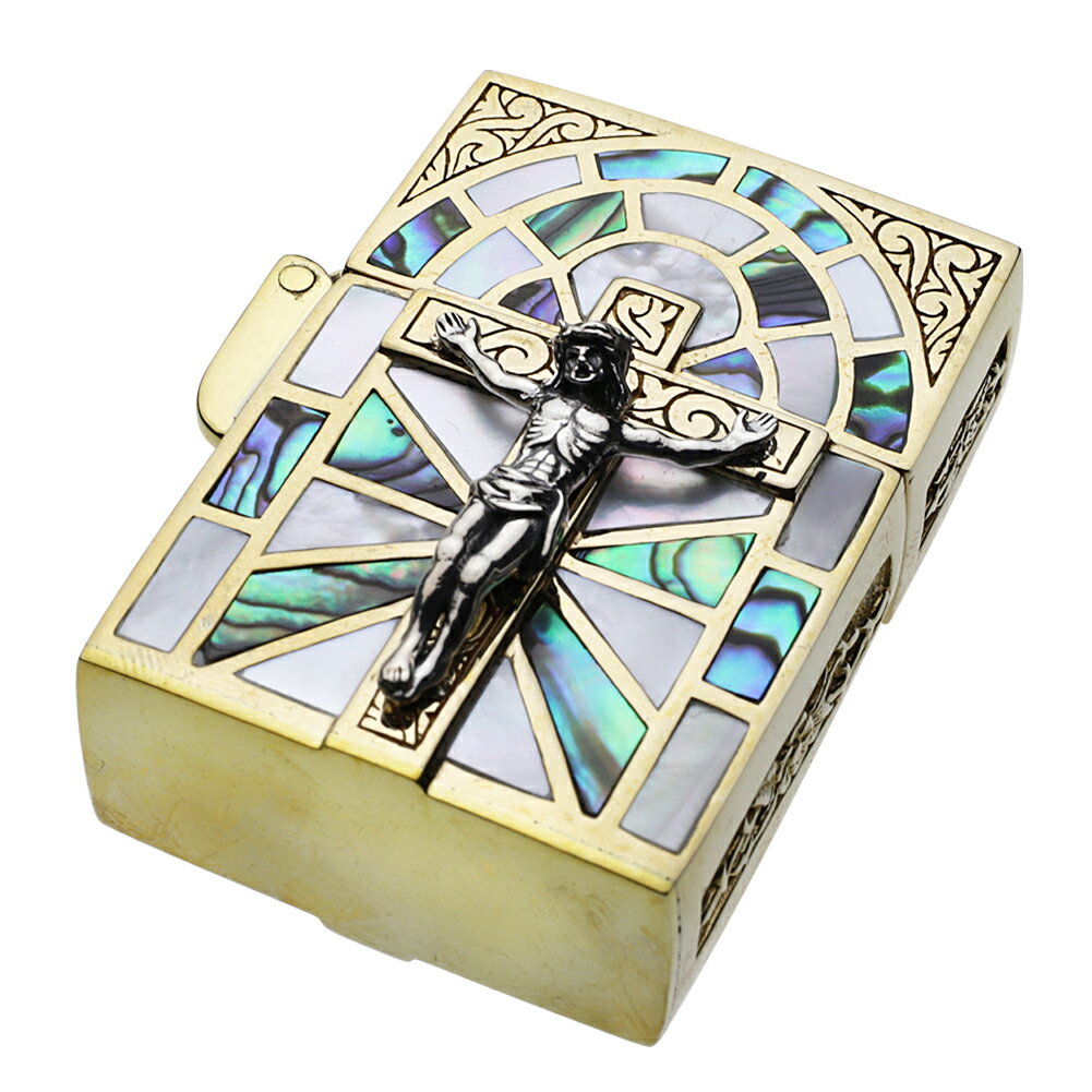 楽天cenote （セノーテ）真鍮製ケース メンズアクセサリー 男性用 タバコ 喫煙 ZIPPO ジッポー ジッポライター 十字架 クロス ジッポ ステンドグラス 派手 ライターケース